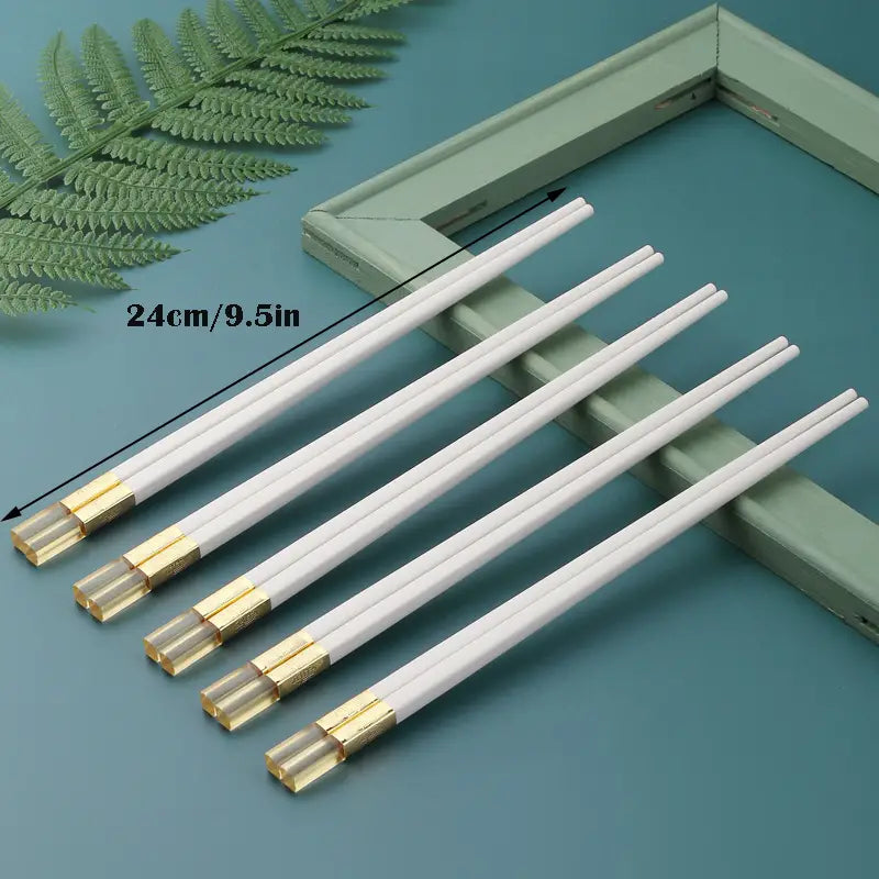 5 Pairs of High-Quality Amber Head Alloy Chopsticks