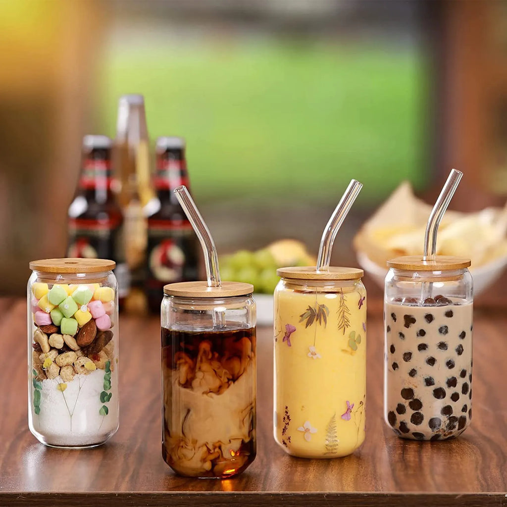 Transparent Glass Cup with Lid & Straw Zpaxo