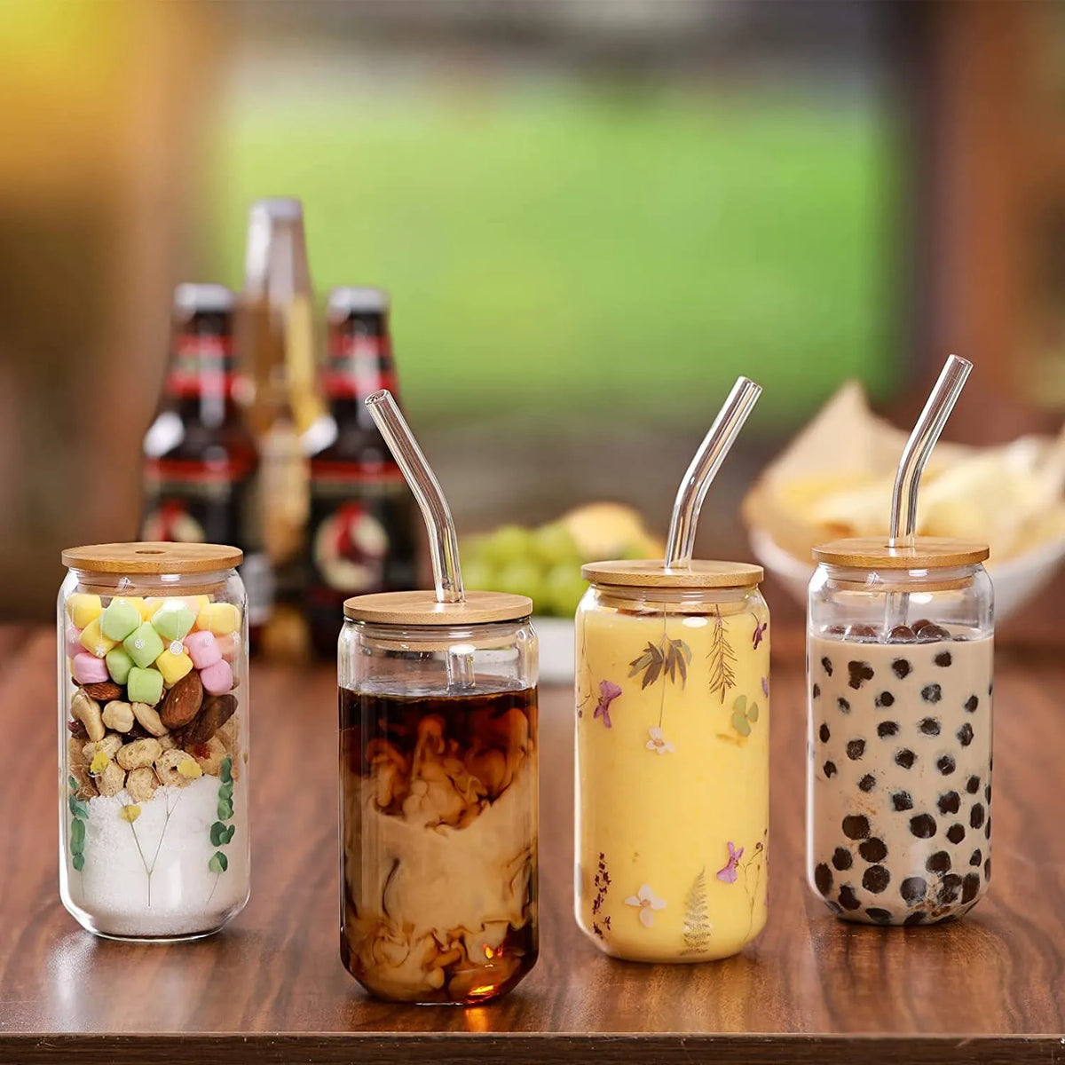Transparent Glass Cup with Lid & Straw Zpaxo